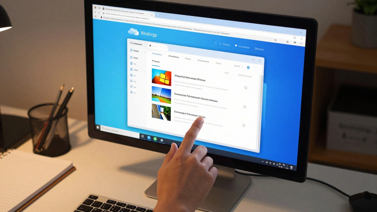 Computer screen with photos being dragged into an upload zone from a file folder.